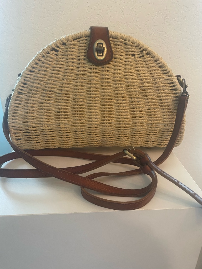 Patricia Nash Straw Crossbody With Brown Leather Trim